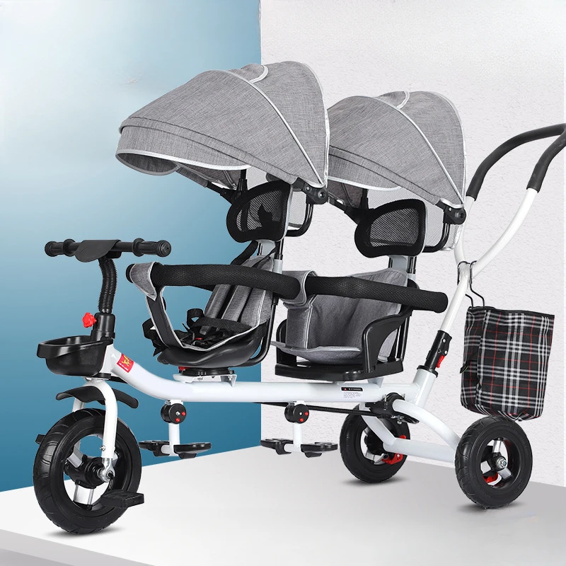 Poussette double tandem confortable design moderne sécurité renforcée idéale pour deux enfants en promenade st
