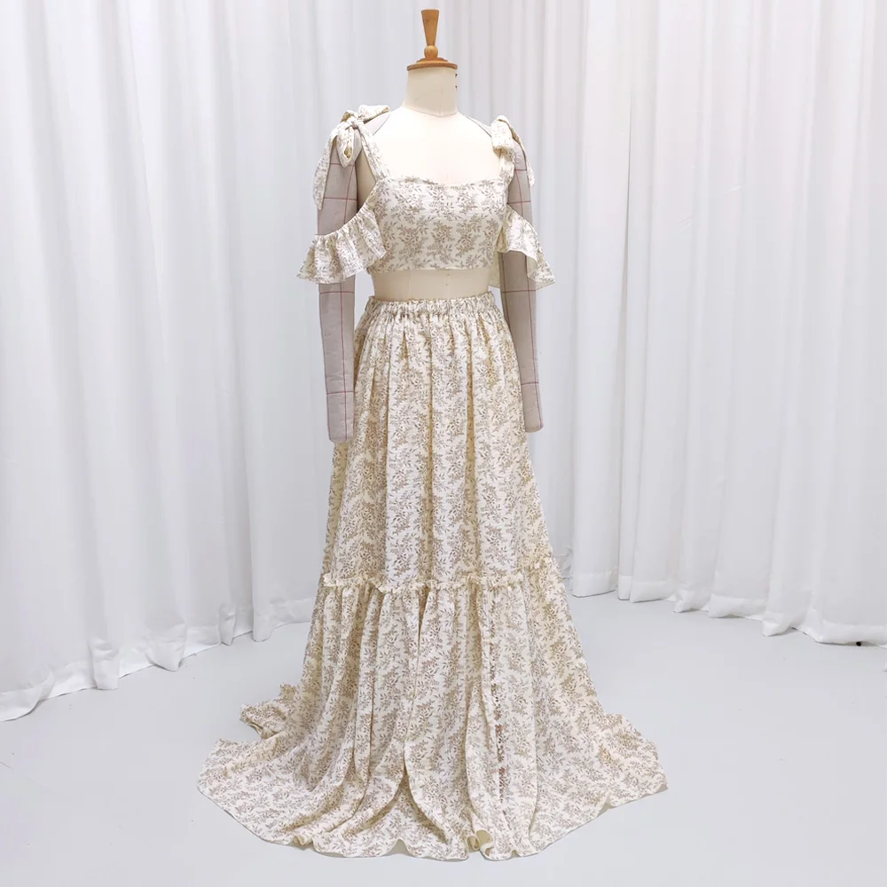 Robes de maternité douces pour baby shower double couche coton bretelles deux pièces robe photo pour femmes