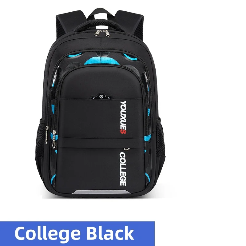 Sac à dos école enfant YOUXUES COLLEGE imperméable noir bleu poches latérales compartiments multiples bretelle