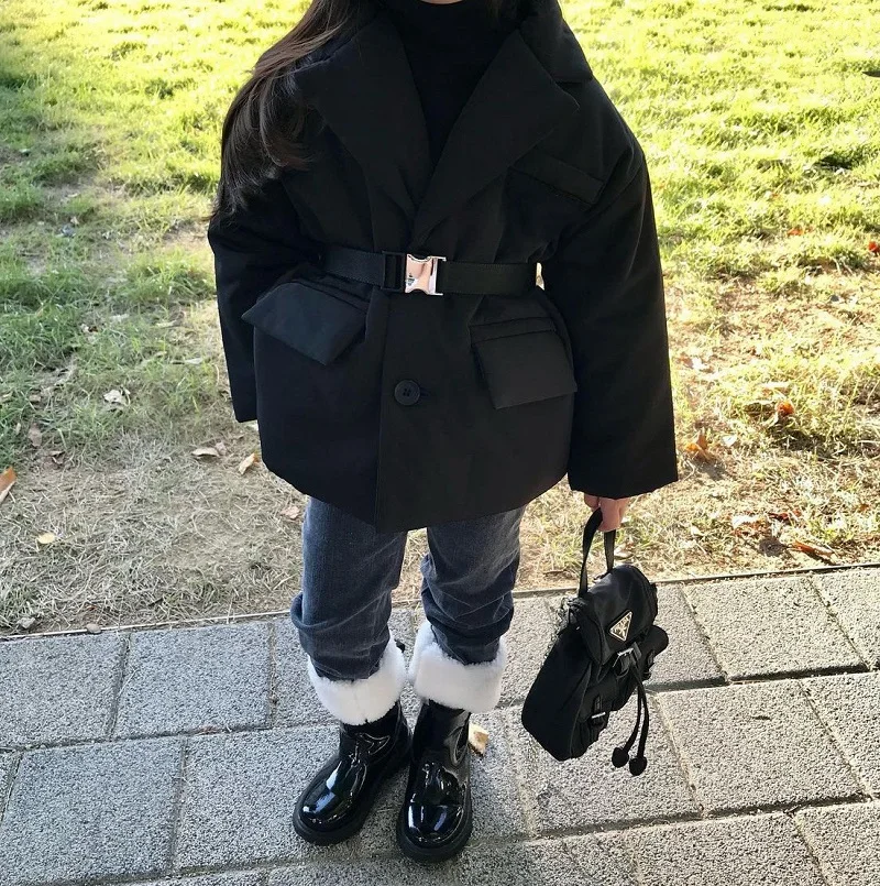 Manteau d'hiver bébé garçon fille coton rembourré taille ceinture