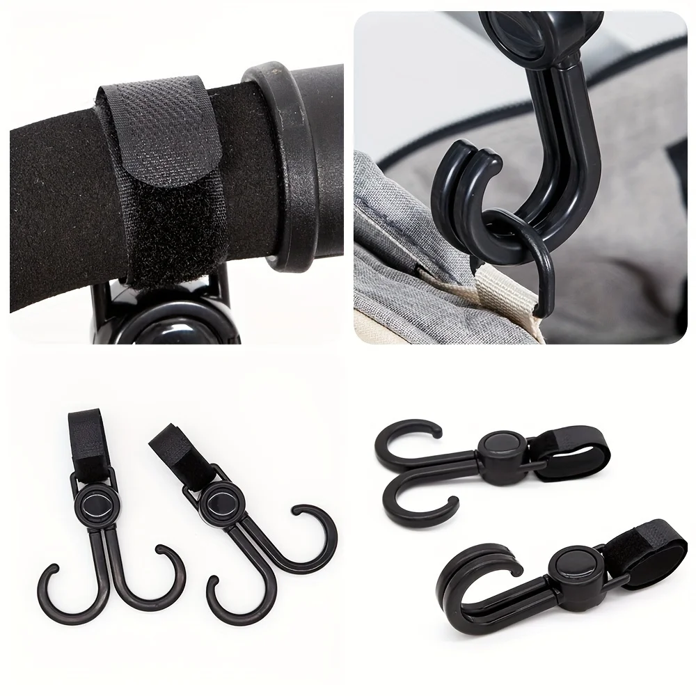 2 pièces 360 ° Crochets de poussette rotatifs, cintre de vélo robuste, organisateur de voyage polyvalent pour 