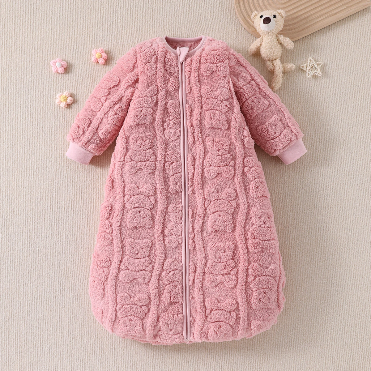 Sac de couchage jacquard ours en peluche bébé longues manches doux hiver 01 ans