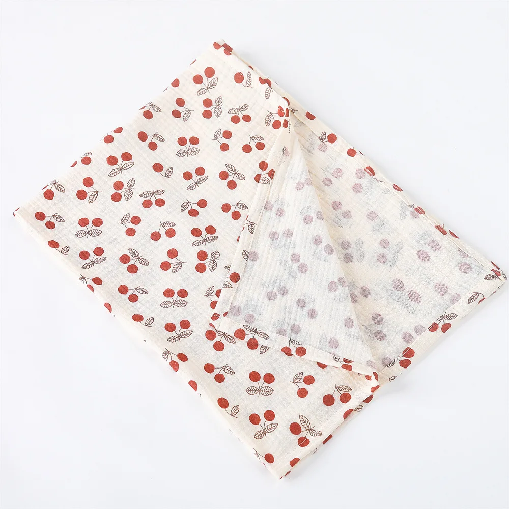 Couverture d'emmaillotage en coton bébé floral cerise housse poussette tissu gaufré doux uni usage多season