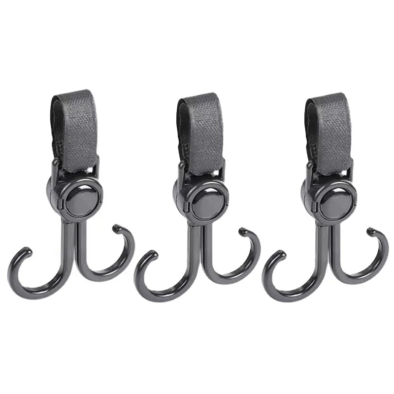 Crochet universel bébé suspension poussette sac à langer support voiture moto 3 crochets rotatifs nylon noir m