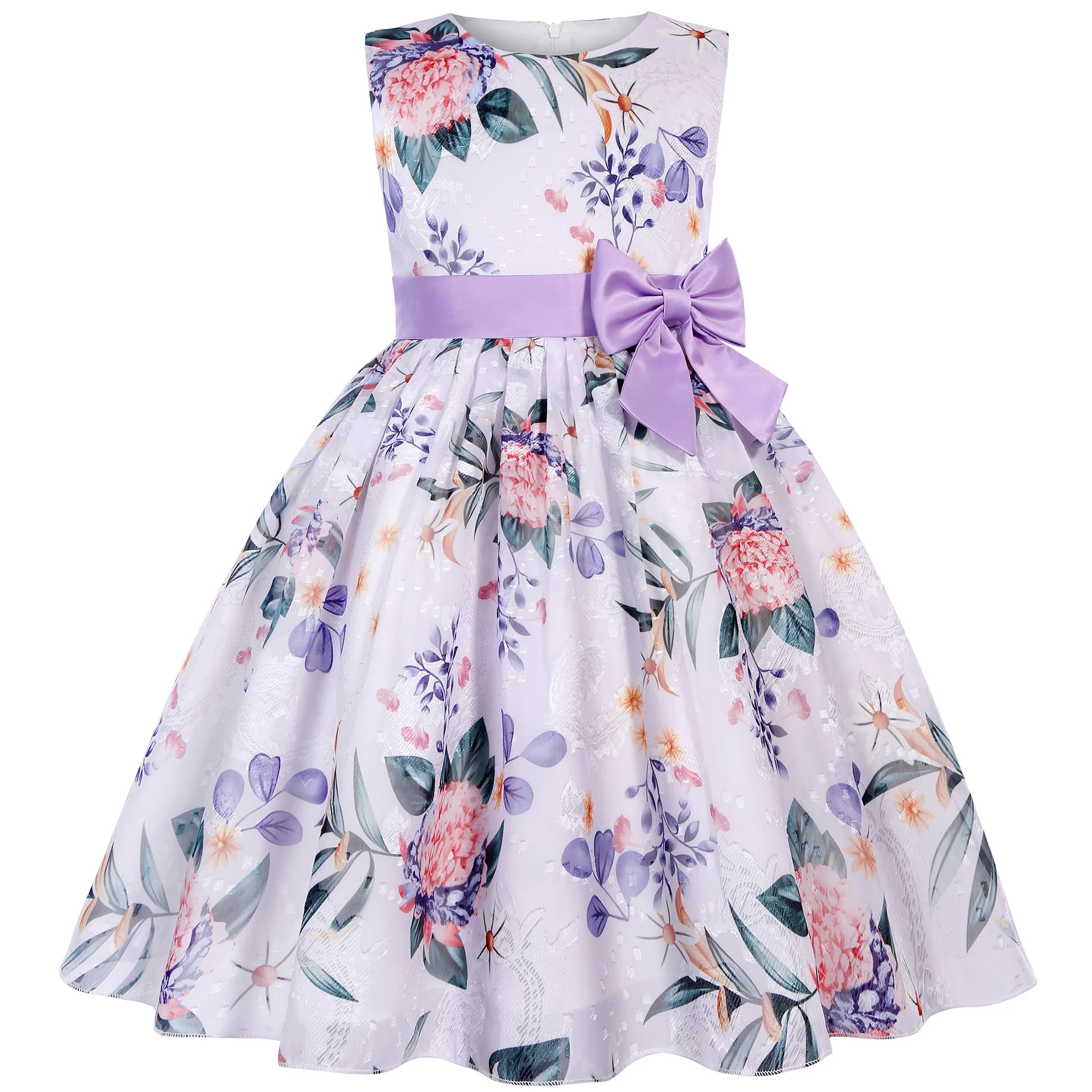 Robe de soirée pour enfant fille fleuri lavande robe Aline manches larges ceinture satinée occasion spéciale 3