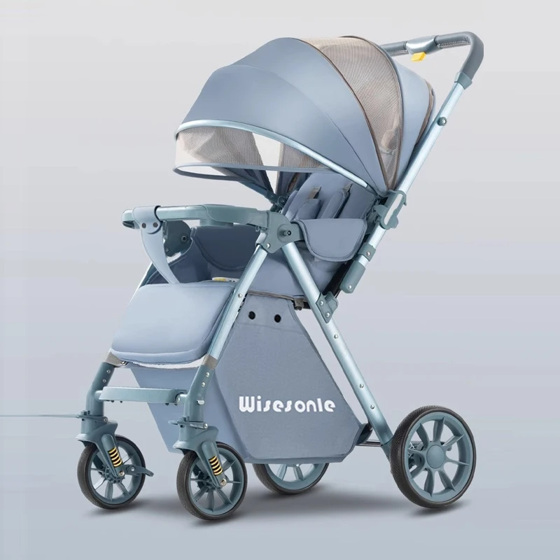 Poussette bébé luxe Wiseseonle siège inclinable roues pivotantes pliable 1 clic capote maille panier rangement