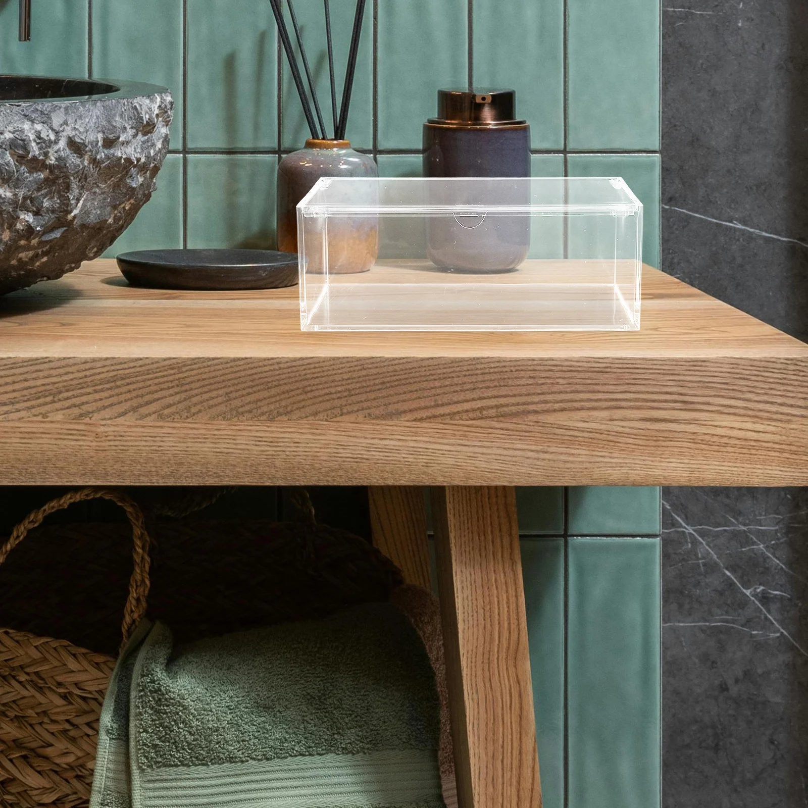 Organisateur transparent avec couvercle boîte de rangement en acrylique conteneur de stockage pour feuilles de
