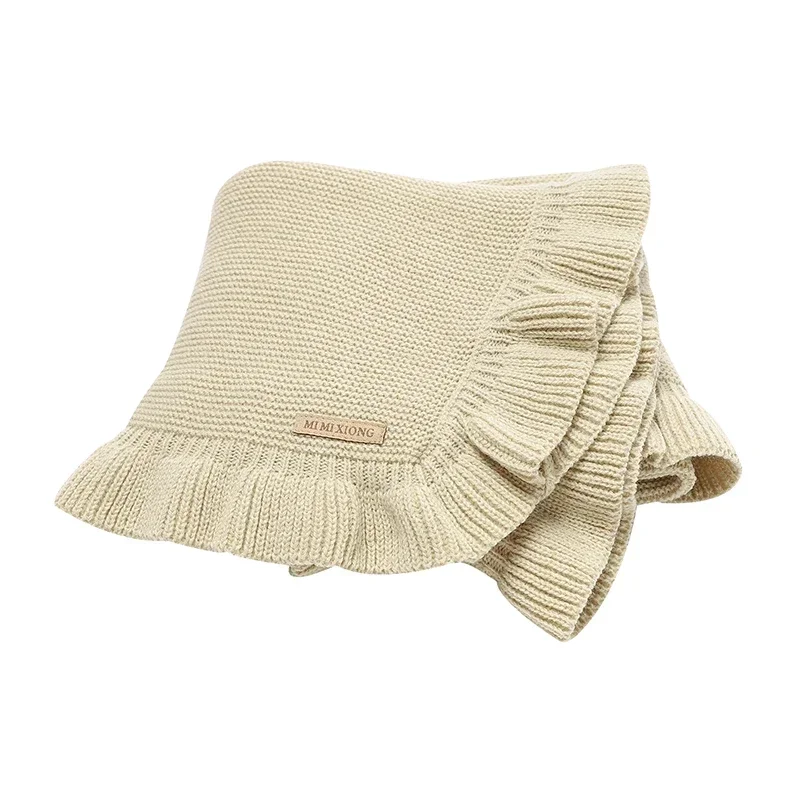 Couverture tricotée bébé châle en laine doux accessoire poussette garçons filles 100% acrylique beige style mo
