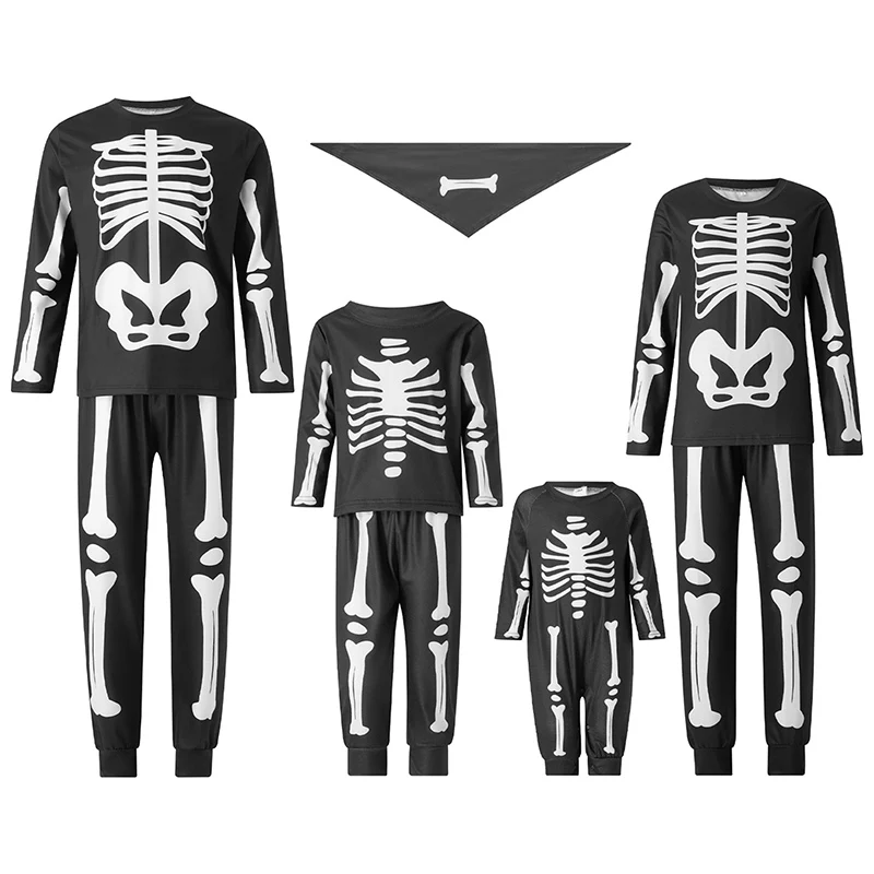 Pyjama Halloween squelette enfant bébé set manches longues capuche bandana cosy confort automne hiver