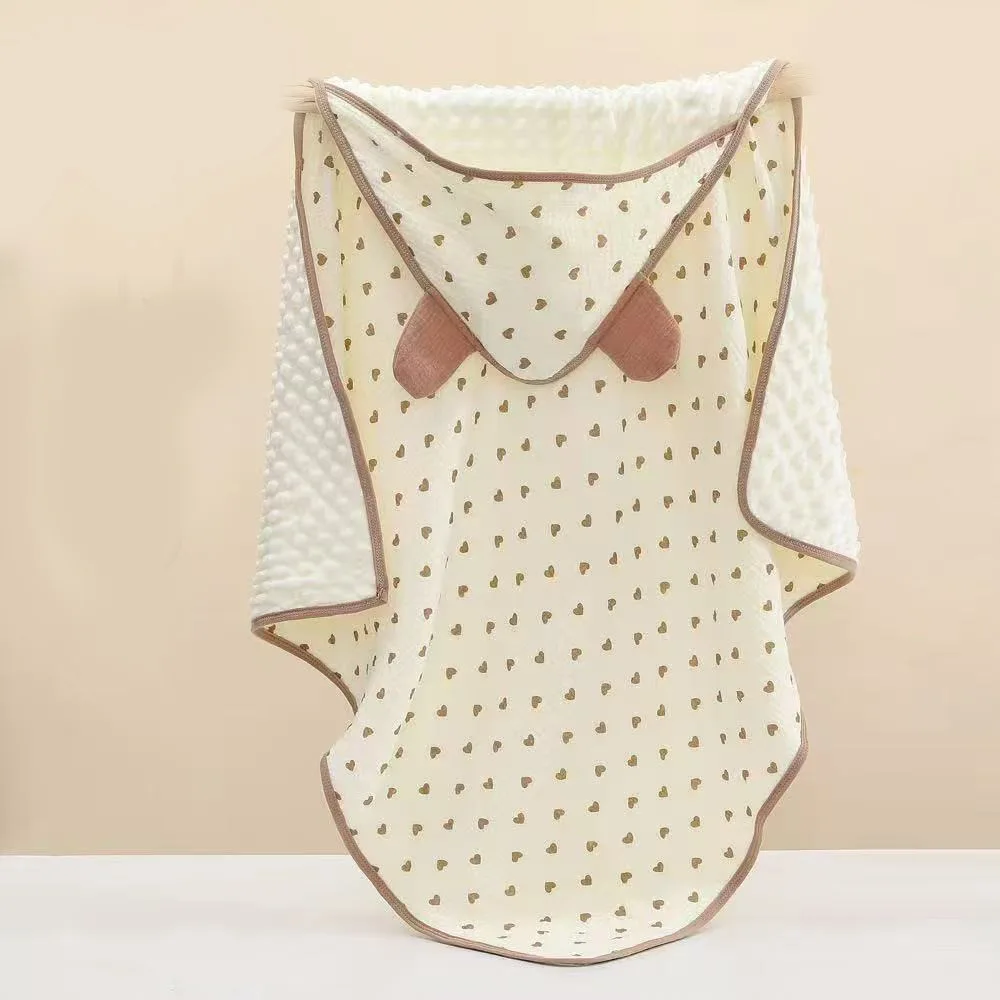 Serviette bébé avec capuchon en tissu doux après bain piscine plage 33x33 cm Cœur doré cadeau maman bébé nouve