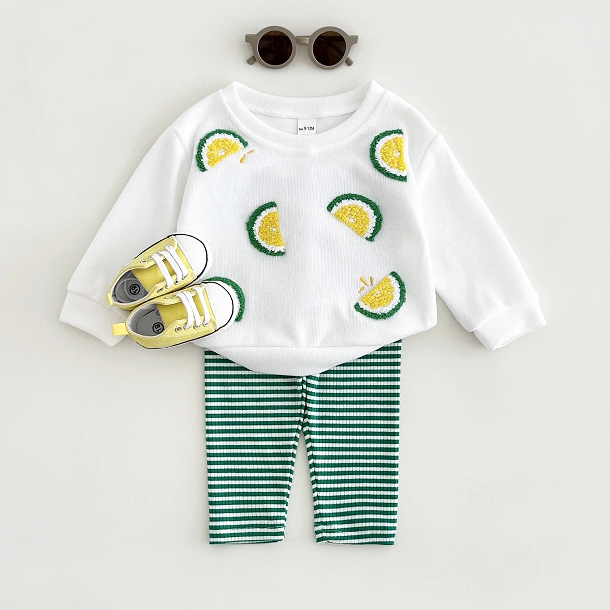 Ensemble coordonné brodé citron pour bébé 3 pièces coton confortable automne 13 ans style ludique confortable 