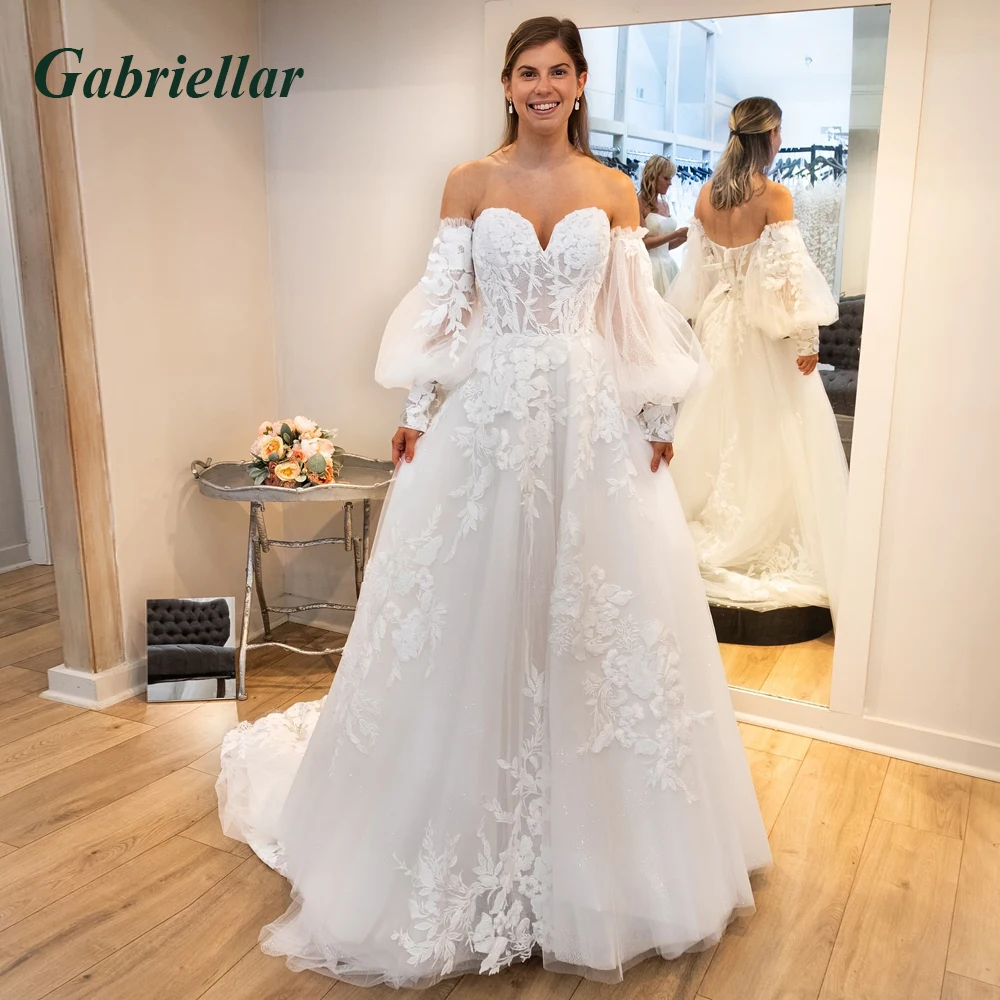 Robe de mariée fantaisie Gabriellar manches bouffantes détachables lacing plis appliqués personnalisée polyest