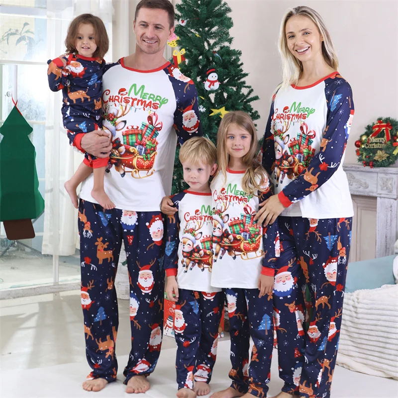 Ensemble pyjama Noël famille style festif pyjamas assortis pour parents et enfants 2 pièces coton confortable