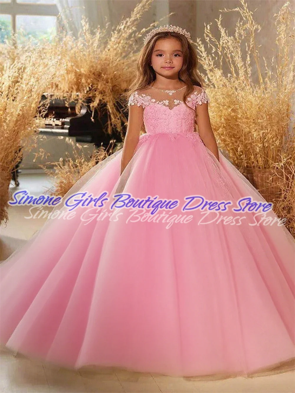 Robe à fleurs pour fille mariage perles fêtes communion personnalisée tulle longueur au sol style exquis