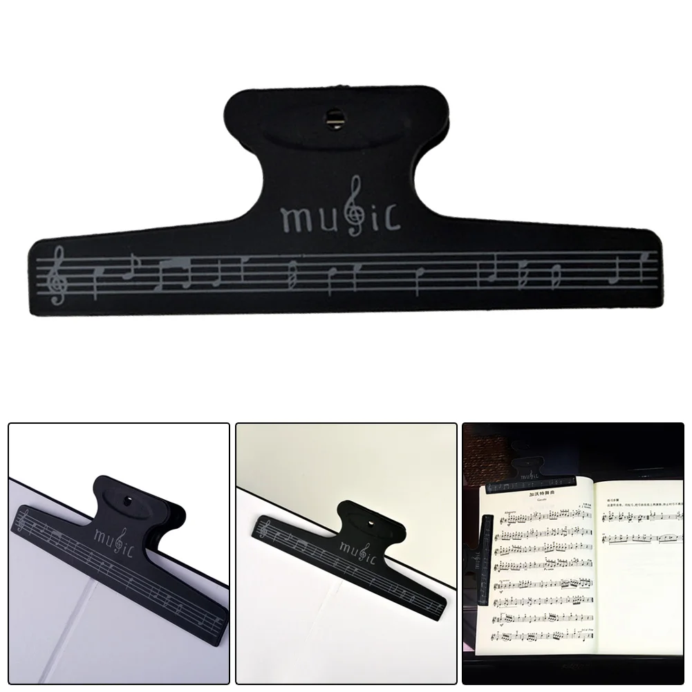 Support de partition musicale en plastique noir avec notes stylisées pince pour maintenir les feuilles design 