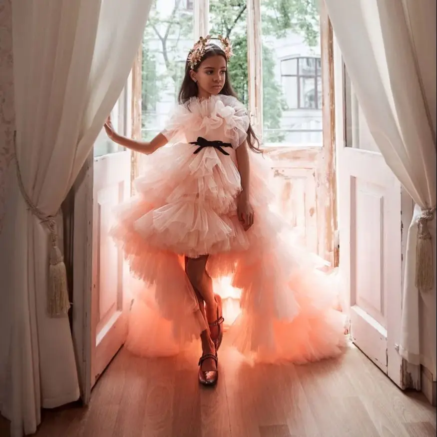 Robes de concours personnalisées pour filles robe de bal sans bretelles en tulle à plusieurs niveaux robes de 