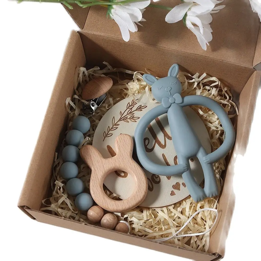 Ensemble accessoires photo bébé Cartes jalon croissance nouveauné Coffret dentition lapin en silicone et bois 
