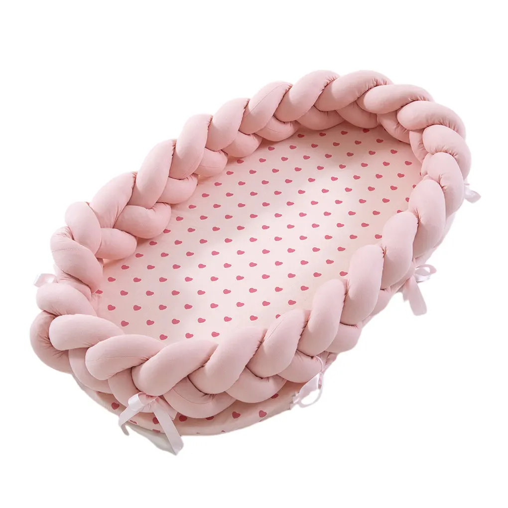 Berceau portable bébé bassinet nouveauné nid respirant en coton design moderne rose motifs cœurs confort bébé 