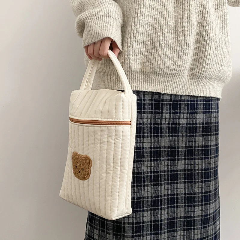Sac à couches bébé coton ours maman sacs organizateur fermeture éclair maternité sac à main beige