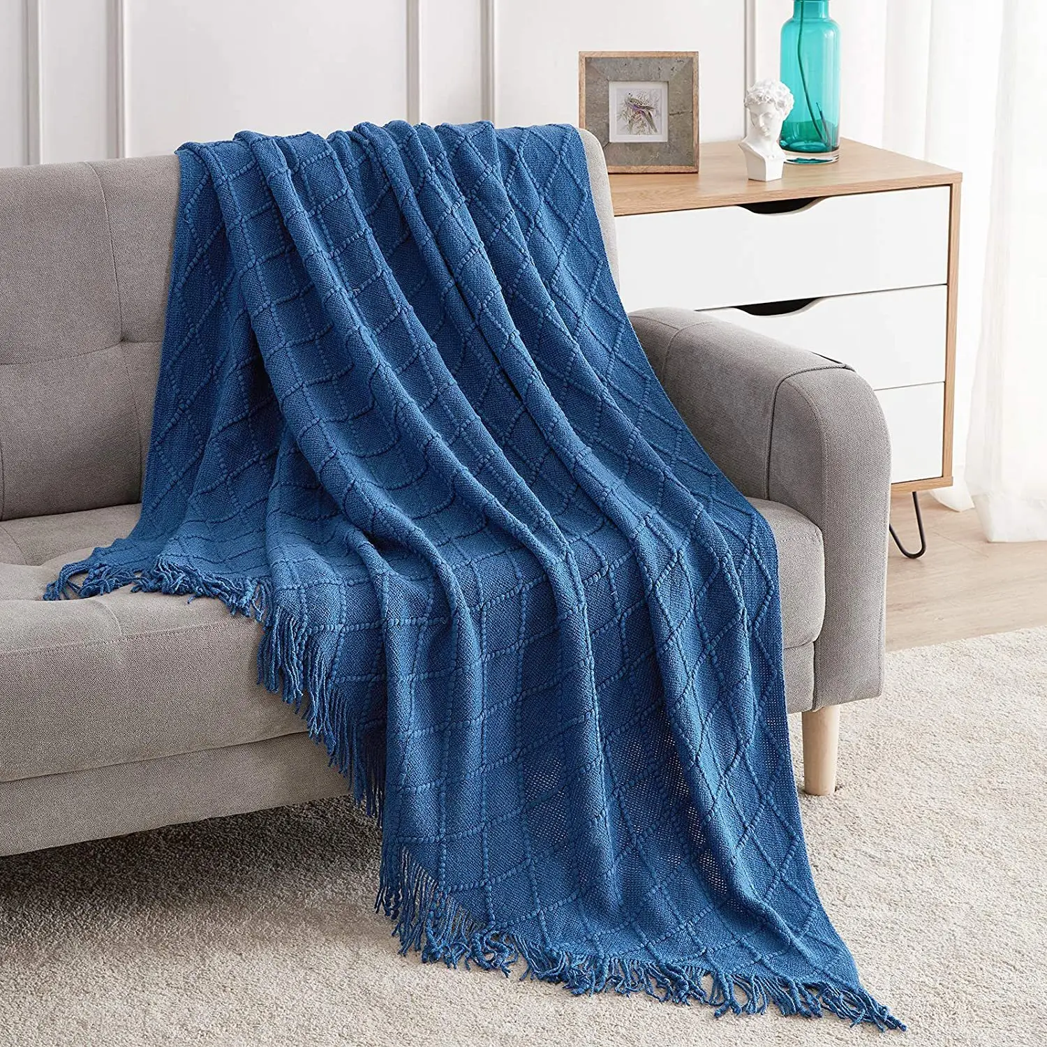 Couvrelit en lin doux avec pompon housse de canapé couvertures pour lits décor à la maison Dstress Shopping hi