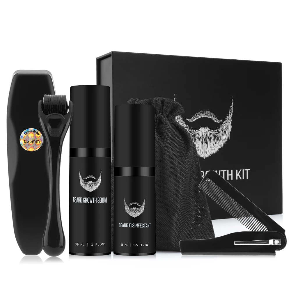 Kit de croissance de barbe homme stimulateur de pousse huile soin peigne sérum kit de toilettage accessoires d
