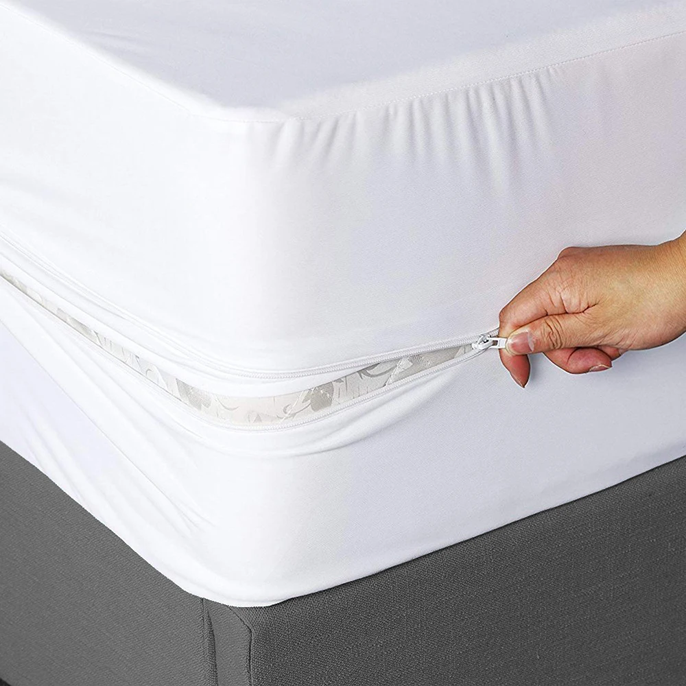 Housse de matelas imperméable 6 côtés fermeture éclair antipoussière bébé respirant hypoallergénique polyester