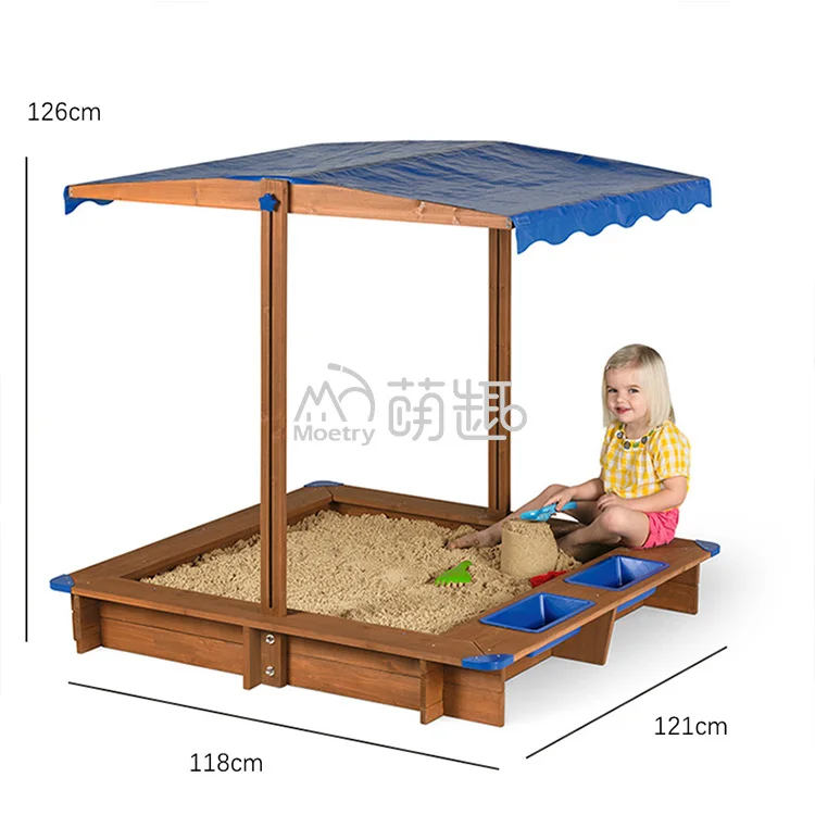 Moetry Bac à Sable Extérieur en Bois avec Couvercle Bleu pour Enfants