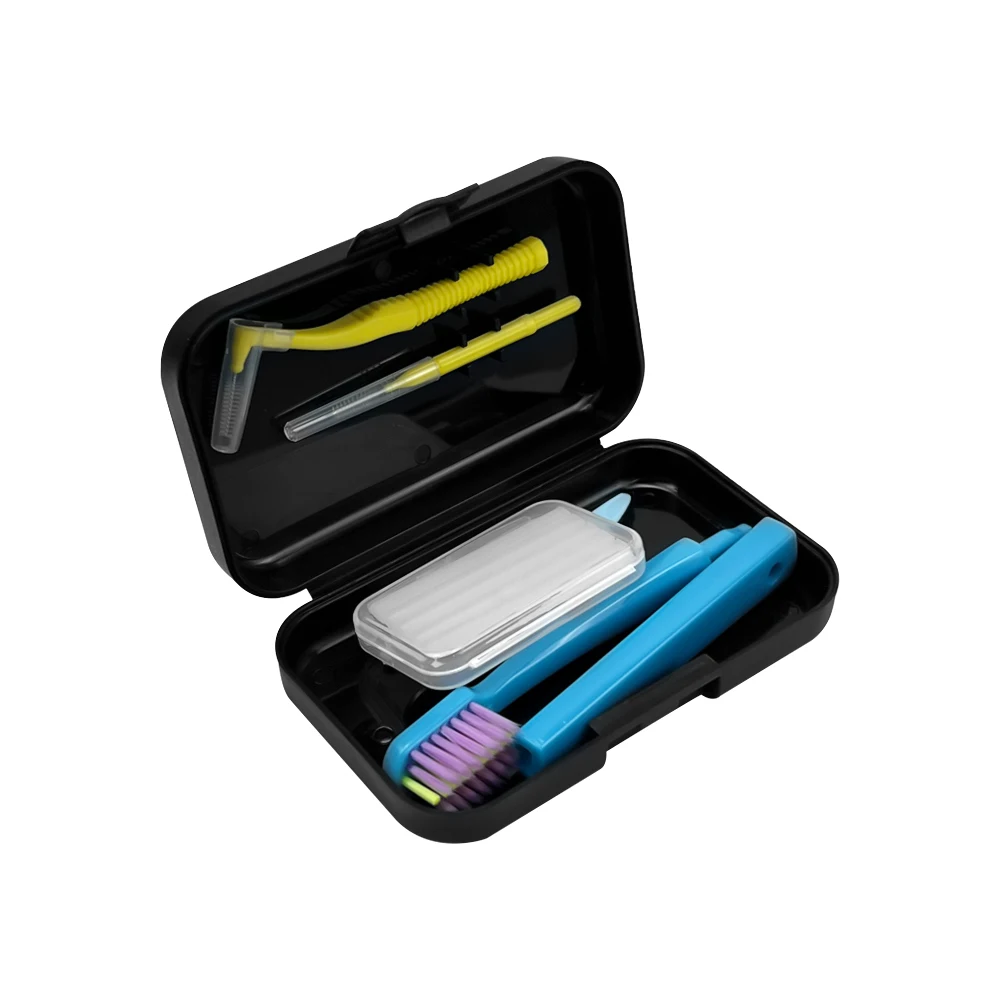 Kit de soins dentaires portable brosse à dents interdentaire rangement transparent design moderne usage voyage