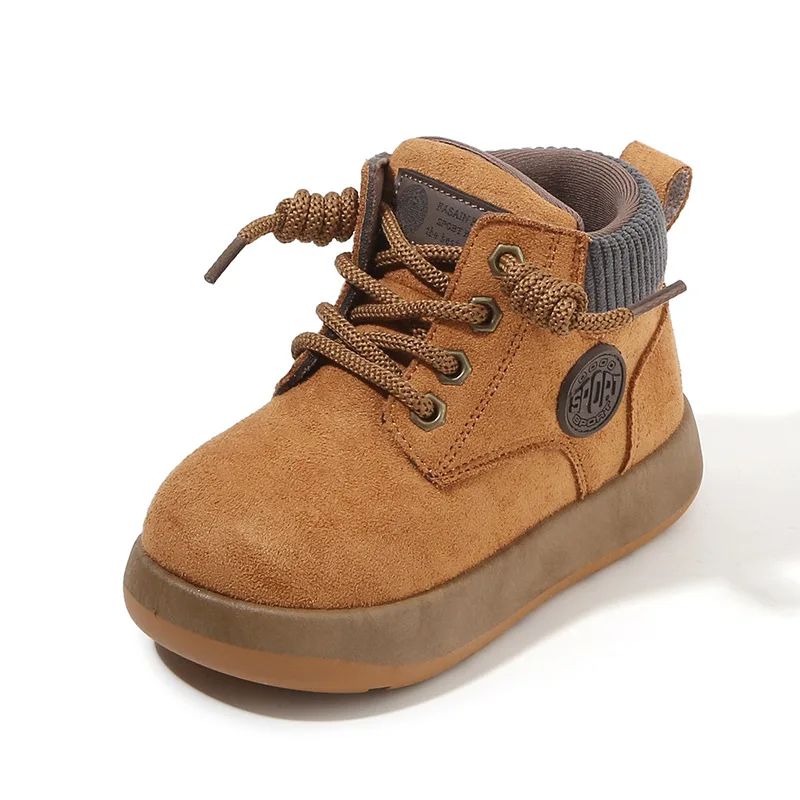 Bottines enfants cuir nubuck style britannique semelle caoutchouc 8 lacets collar gris 13 ans