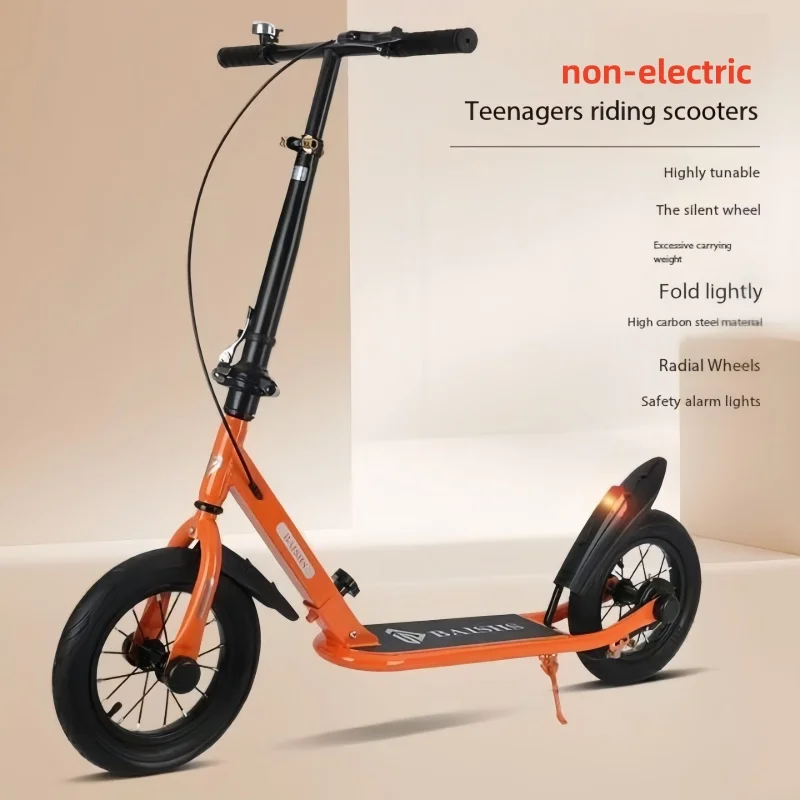 Trottinette pliable pour adolescent design moderne cadre en acier au carbone frein à disque couleur orange vif