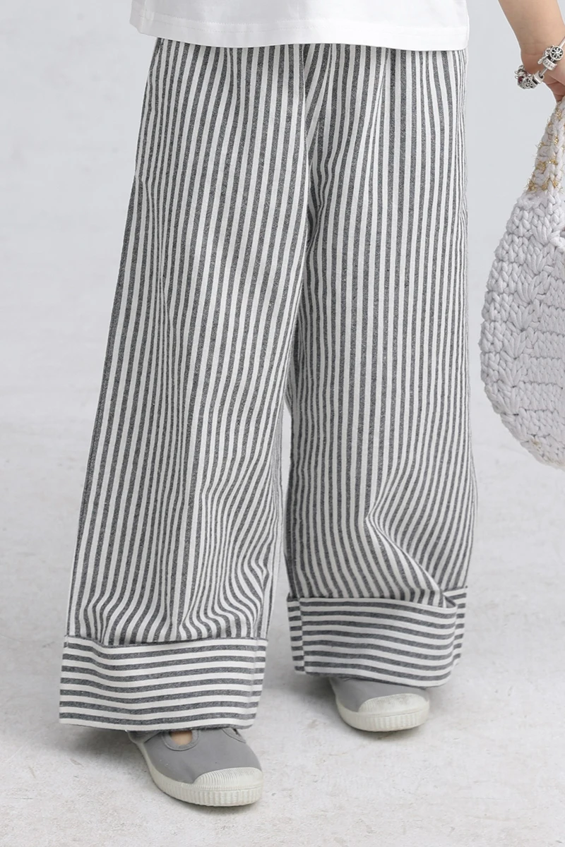 Pantalon fille rayé large collection mamanfille style décontracté printemps été 2025 tissu coton respirant con