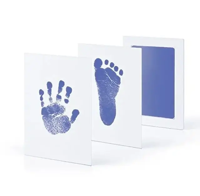 Kit d'empreintes de mains et pieds bébé souvenir naissance cadeau bébé cartes rectangulaires encre bleue desig
