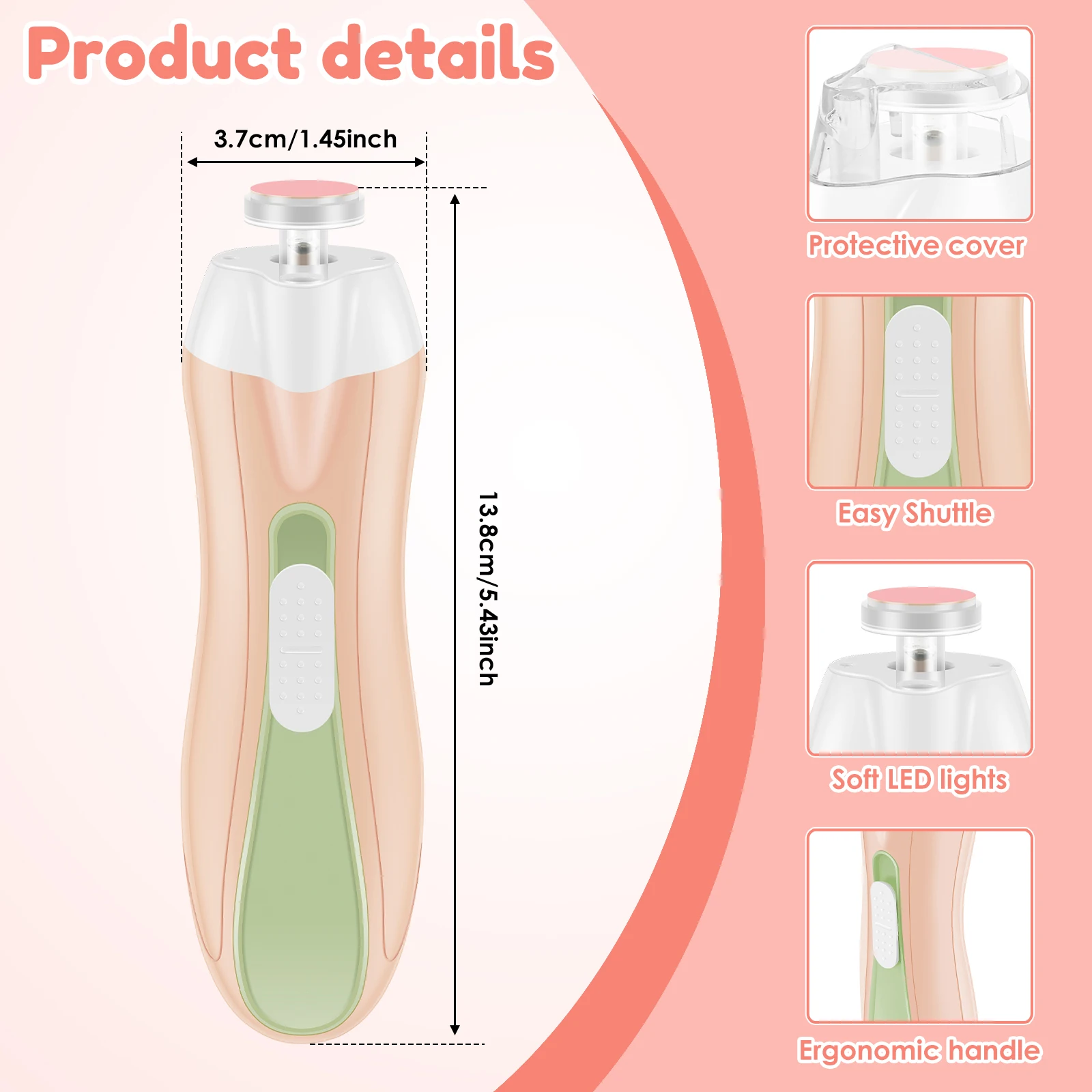 Lime à ongles électrique pour bébé légère chargeur USB coupeongles pour bébé avec LED contrôle de vitesse en c