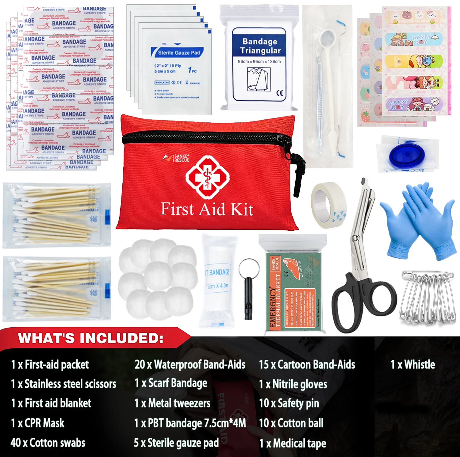 Trousse de premiers secours 110 pièces, soins à domicile, Kits médicaux compacts et imperméables pour traumati
