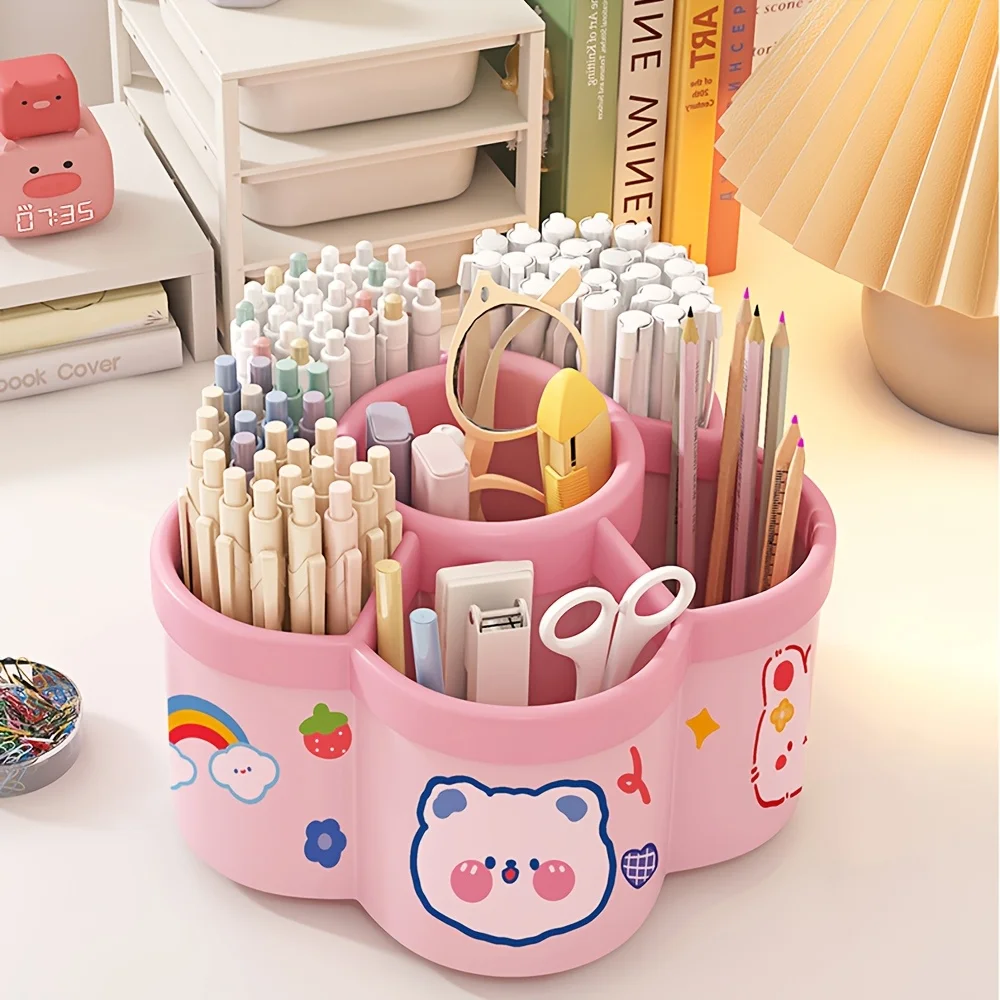 Organisateur de bureau rotatif multicompartiments design kawaii PP durable rangement stylé idéal étudiants enf