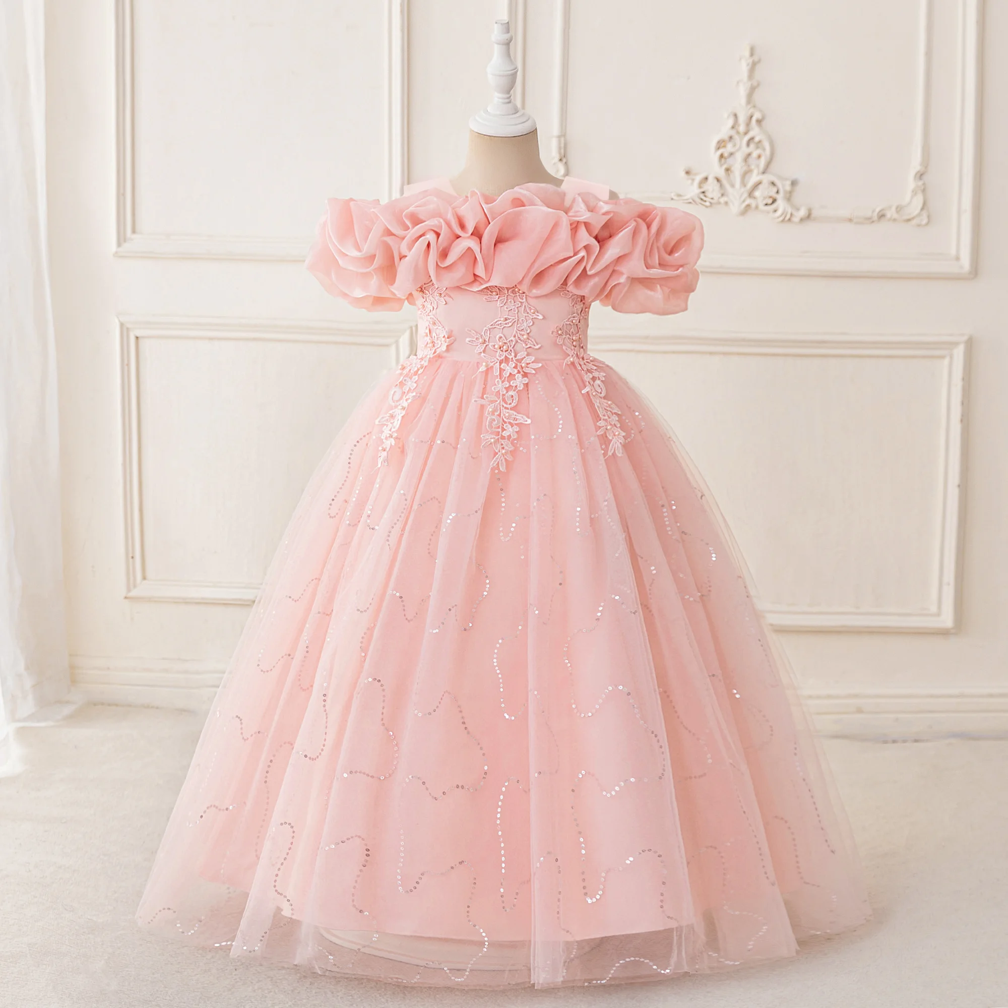 Robe demoiselle d'honneur princesse élégante à fleurs pour filles robe
