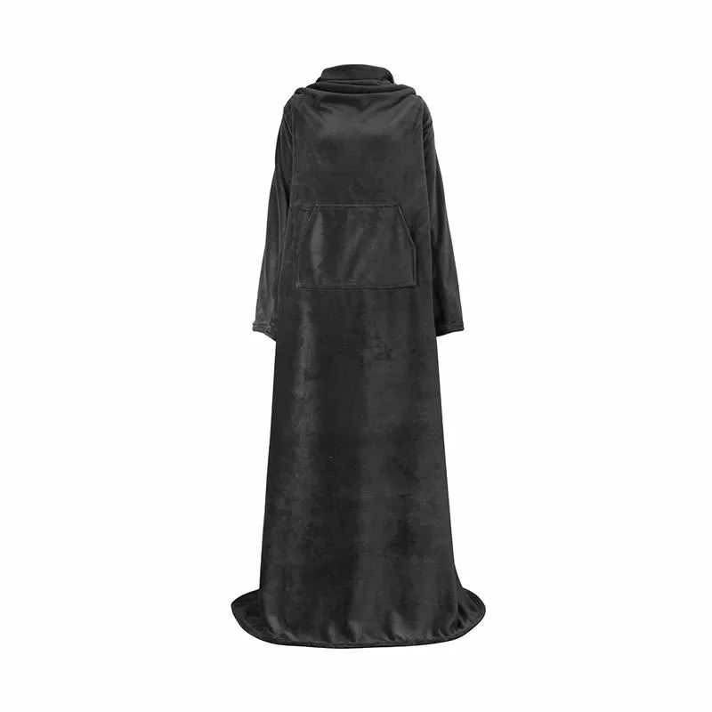 Robe de chambre en flanelle portable douce moderne couleur noire avec poche pour le confort à domicile