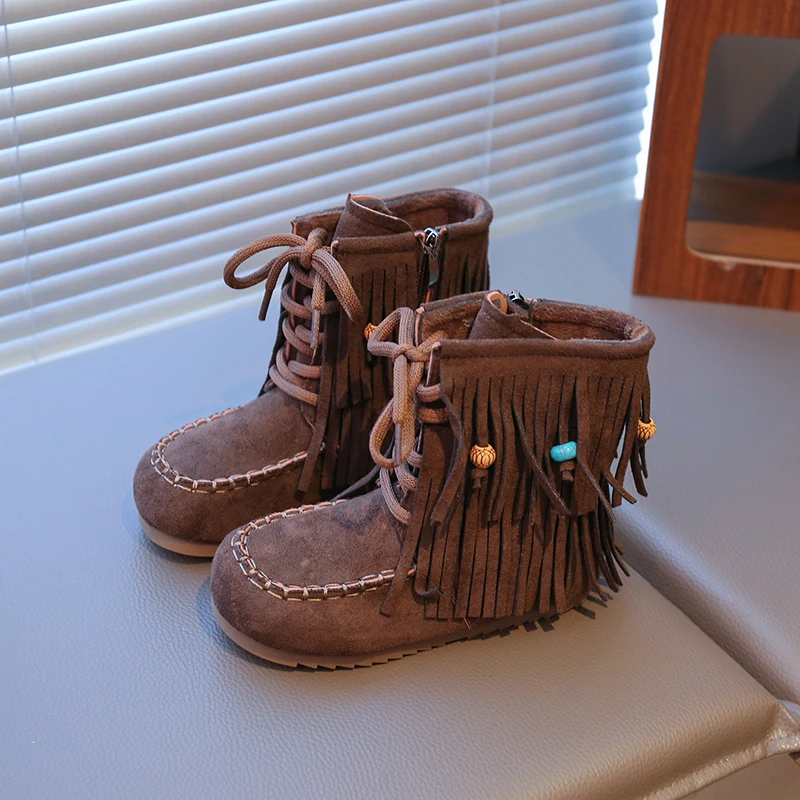 Bottes enfants filles style bohème suédine confortable antiglisse