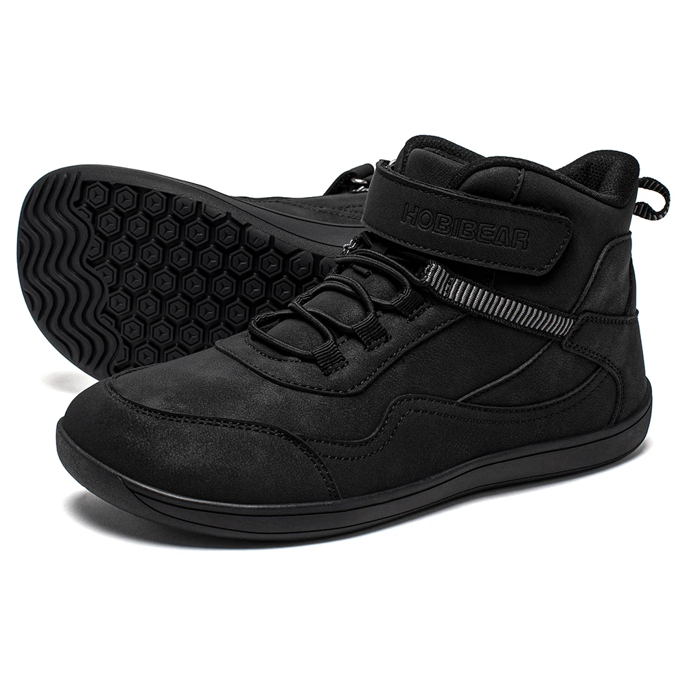 Chaussures montantes enfants HOBIBEAR style sportif noires lacets et Velcro confort et sécurité.usage quotidie