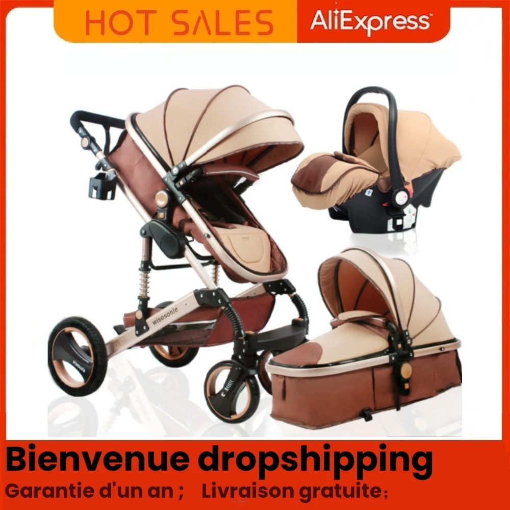 Poussette bébé 3 en 1 multifonctionnelle wisesonle compacte pliable haute vue avec siège auto et couffin 1 an 