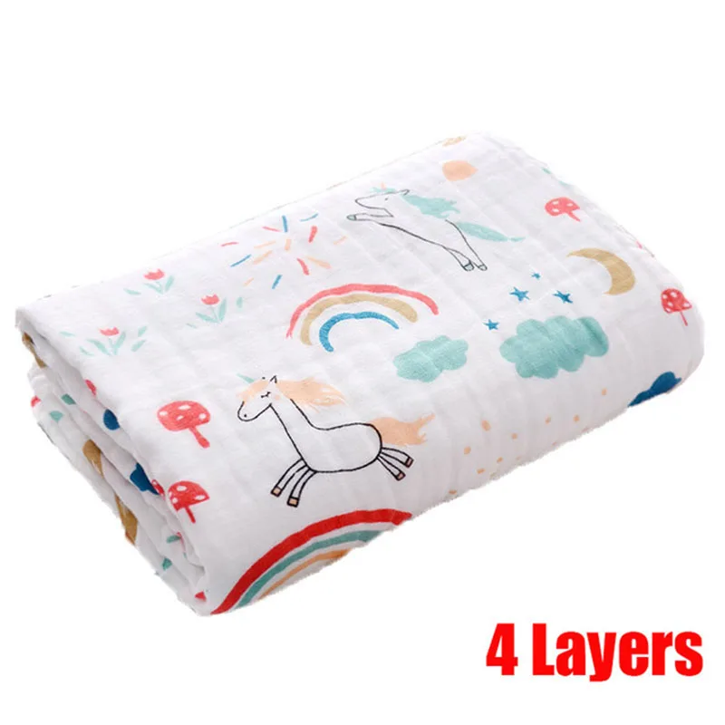 Couverture en mousseline bébé serviette de bain 4 couches peignoir nouveauné motifs licorne fleurs nuages doux