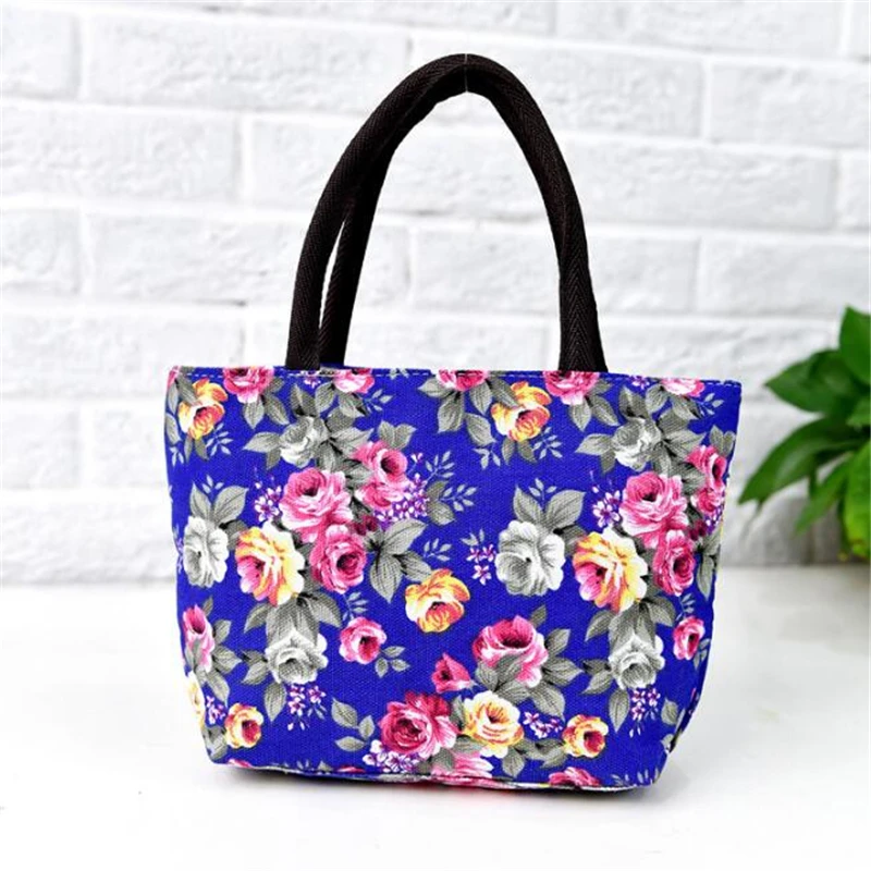 Sac à main en toile floral bleu rose jaune pour maman tote bagemode moderne portable style occidental usage qu