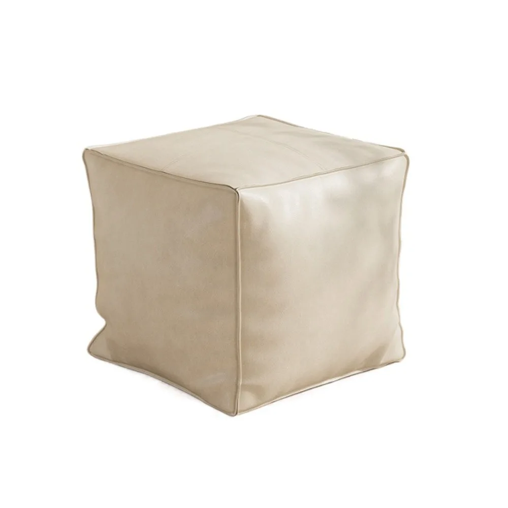 Pouf marocain en cuir synthétique design minimaliste beige tabouret de rangement polyvalent chambre à coucher 