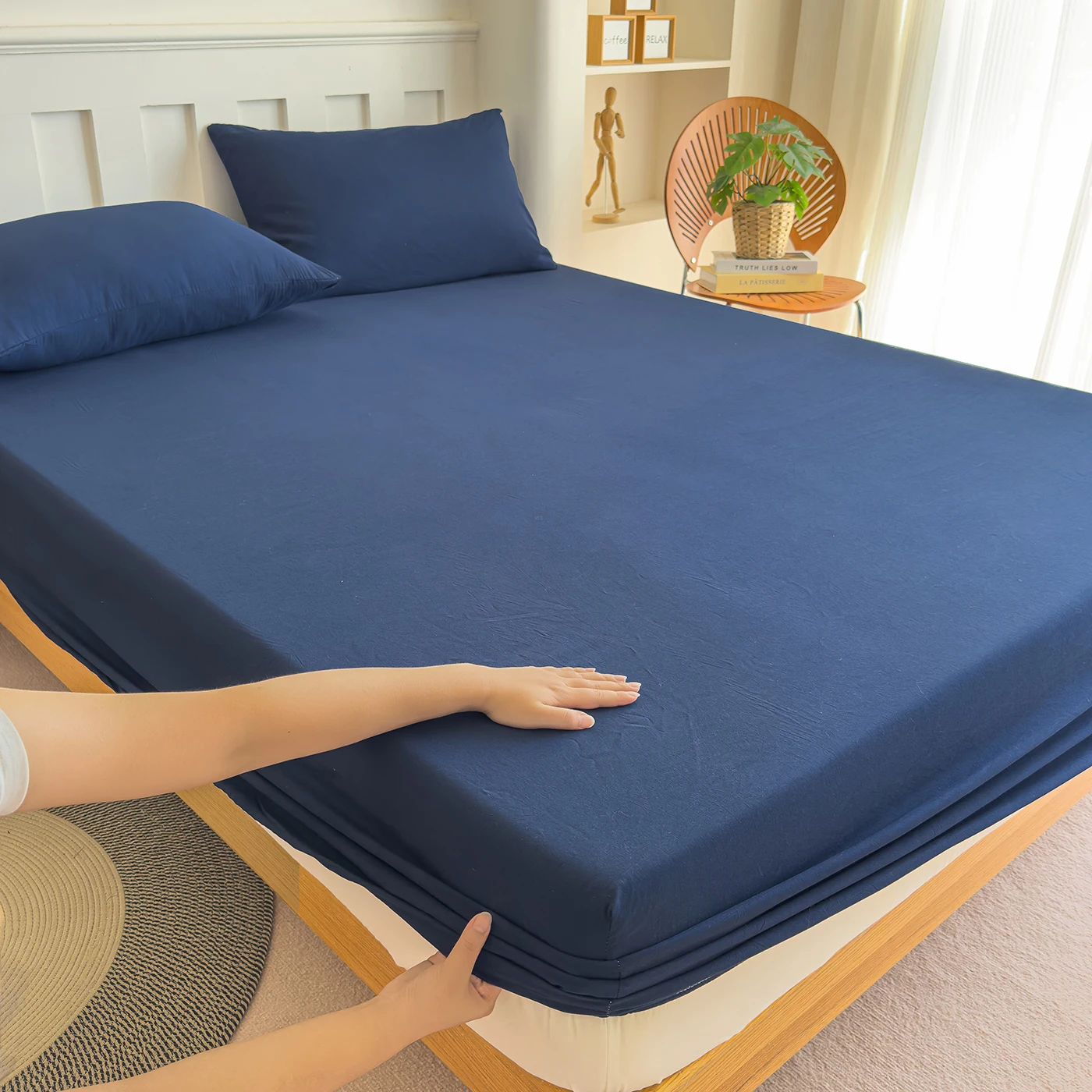 Draphousse coton bandes élastiques lit bébé高品質 lit simple double king queen sans taies d'oreiller Navy