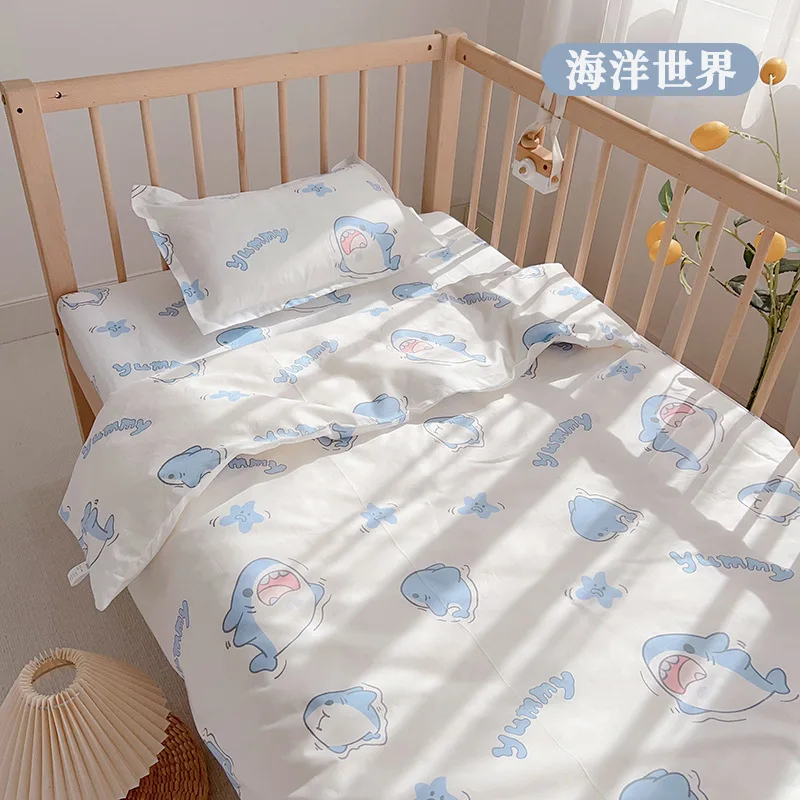 Ensemble de literie pour nouveau-né, 3 pièces, en coton doux, imprimé de dessin animé, couleur, pour chambre à