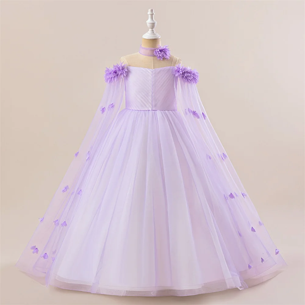 Robe demoiselle d'honneur princesse tulle fleurs violet satinées filles 713 ans mariage anniversaire bal éléga