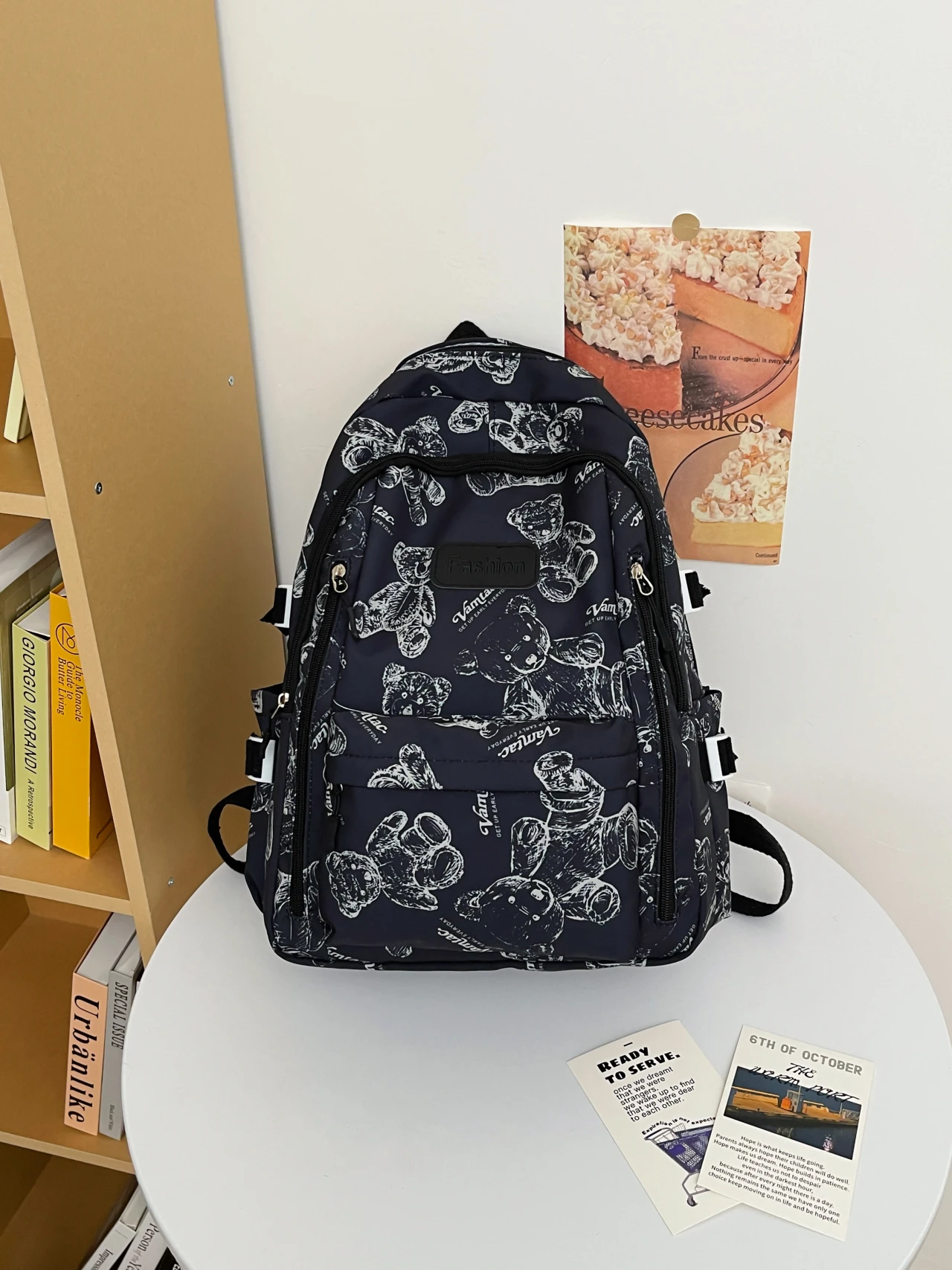 Sac à dos multipoches motif ours pour femme adolescente étudiante sac à livres nylon résistant tendance style 