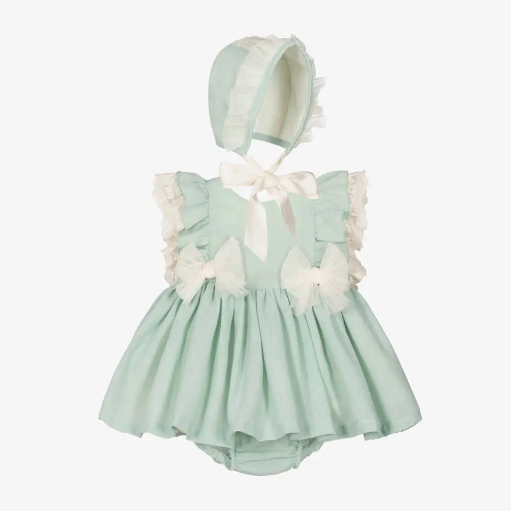Ensemble robe espagnole bébé fille vêtements d'été robe romantique accessoire chapeau 02 ans coton doux style