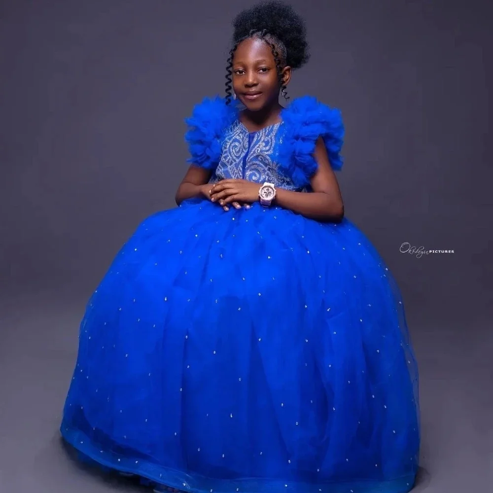 Robe princesse bleue royale bébé fille robe demoiselle honneur paillettes mariage fête anniversaire accessoire