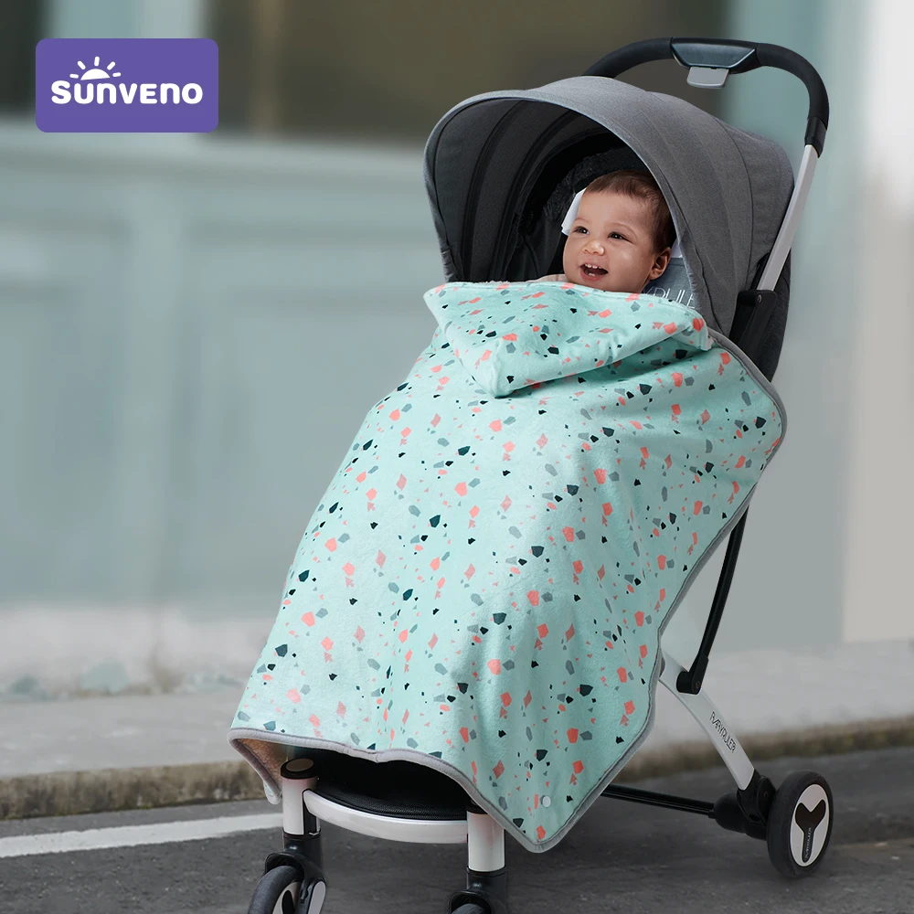 Sunveno couverture poussette bébé hiver résistante au vent douce chaude capuchon intégré design moderne vert m